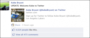 Facebook announcement of Kobe Twitter account