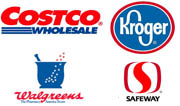 Social media for Costco, Kroger, Safeway, and Walgreens.