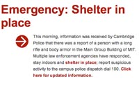 MIT orders students, staff to shelter in place.