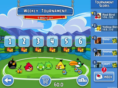 Tournament leaderboard for Angry Birds Friends.
